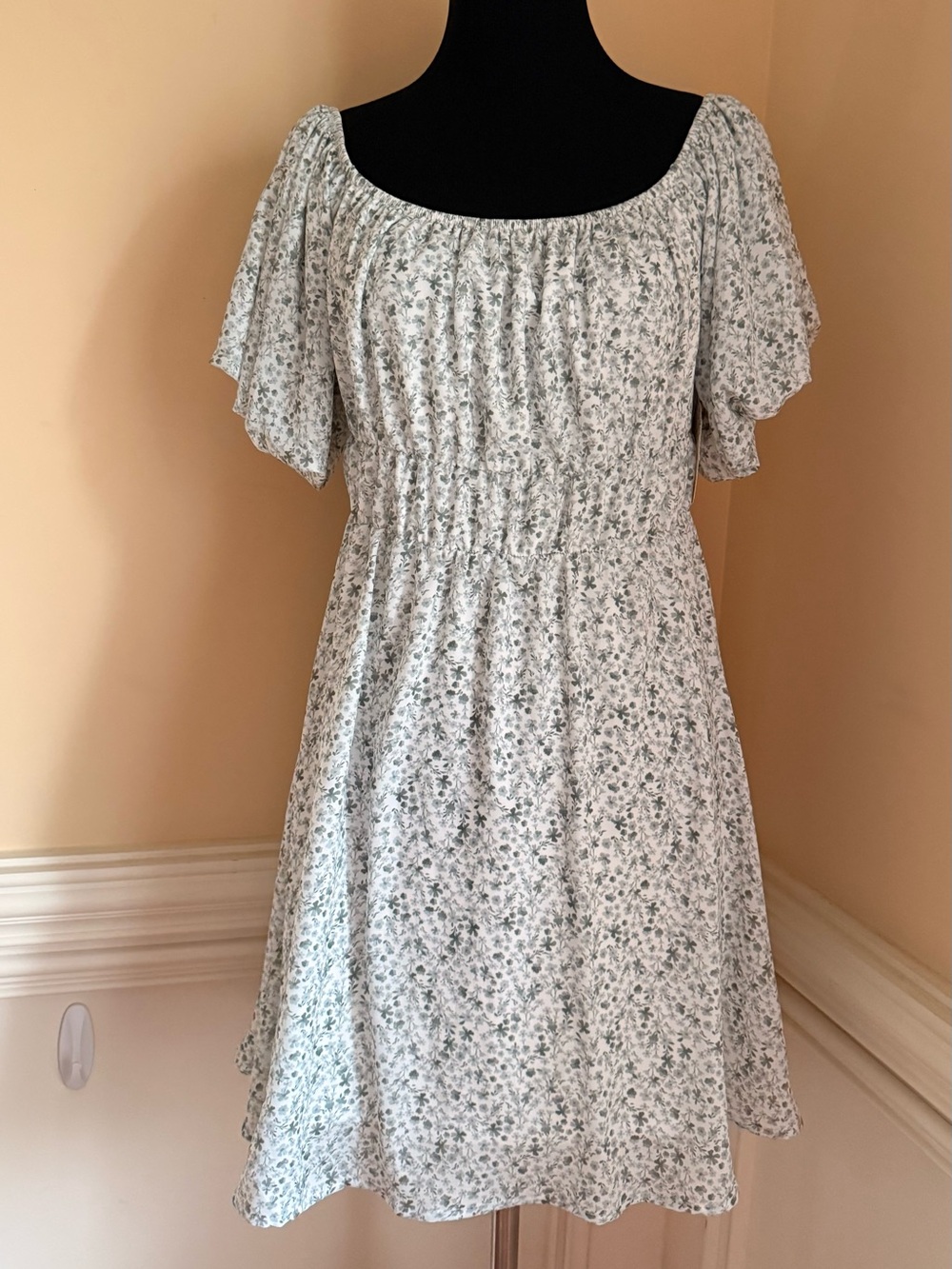 Altar'd State White Floral Smocked Off-Shoulder Mini Dress Sz M